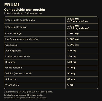 Composición de Frumi Original por porción de 8,33 g